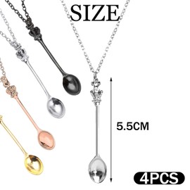 aqlbhz 4PCS Spoon Necklace Spoon Pendant Necklaces Vintage Spoon Necklace Set Mini Spoon Necklace Charms Antique Style Tiny Jewelry Accessory for Party Favors Snuff Spoons