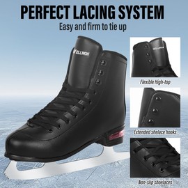 WELLWON Figure Skate for Women and Mens, Classic Design High-Top PU Leather Ice Skates for Outdoor and Indoor, Figureskates for Beginner