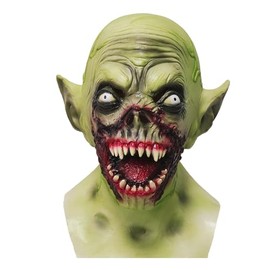 BEJOYFMY Vampire Mask with Sharp Teeth, Anxiety Latex Demon Monster Face Masks for Adults, Cosplay, Party Props - Green