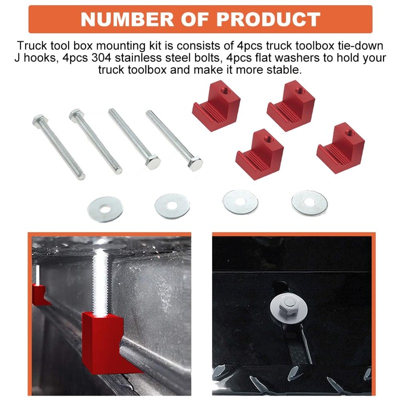 PETCHOR Truck Tool Box Mounting Kit No Drill, J Hook
