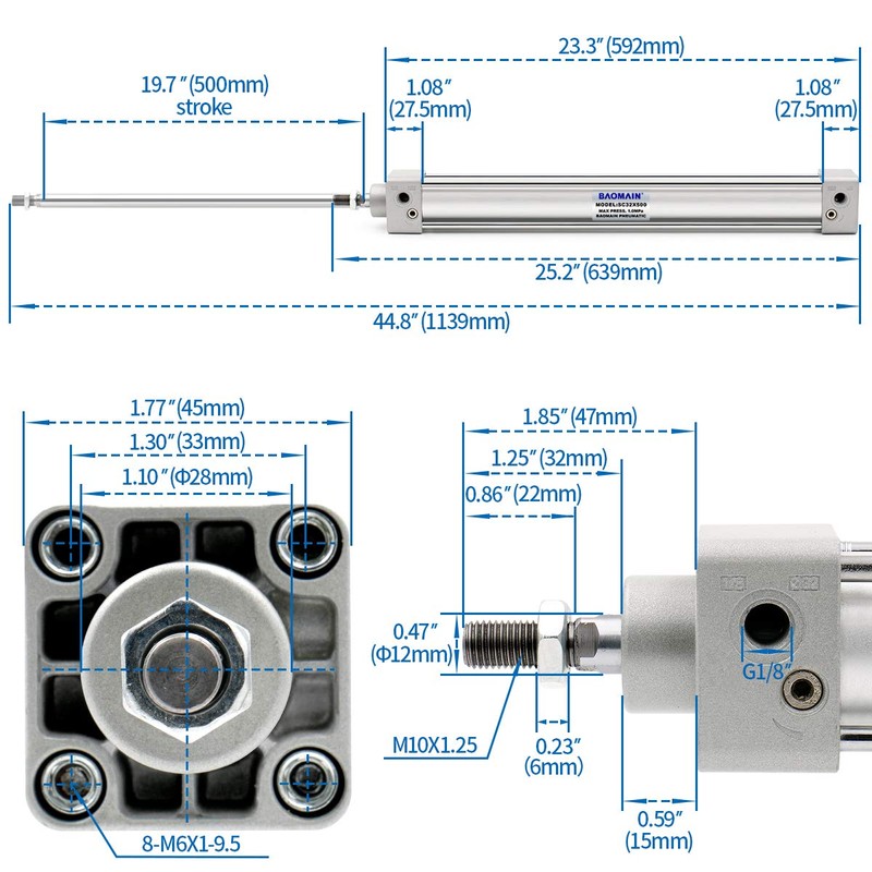 Baomain Pneumatic Air Cylinder SC 32 x 500 Pneumatic Air