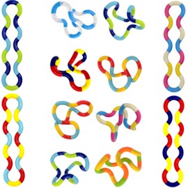 12pcs Fidget Twister Toys - Sensory Items 16 Link Quiet Fidget Toys for Adults Boys Girls Anxiety Stress Relief Toys Pack- Squeeze, Twist, Chain Spinner Alternative Gift