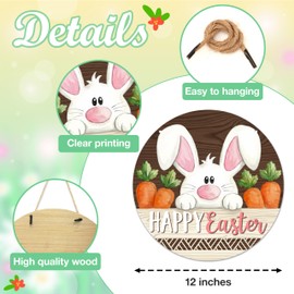 Gsauto Easter Door Decorations, Happy Easter Welcome Sign for Front Door Porch Wall Outdoor Indoor Decor, Bunny Carrot Wooden Hanger for Spring Holiday Home Party Supplies - C02