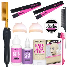 Dolahair Dolahair Electric Hot Comb for Wigs Hair Straightener Electric Pressing Combs Lace Front Wigs Flat Iron Comb Lace Melting Band wig kit with hot comb wig installation kit