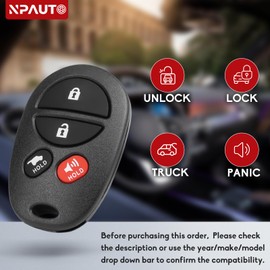 NPAUTO Key Fob Replacement Fits for 2005 2006 2007 2008 Toyota Solara, Avalon, Sienna, Highlander, Sequoia - Keyless Entry Remote Control Car Key Fobs, GQ43VT20T, 4 Buttons Remote
