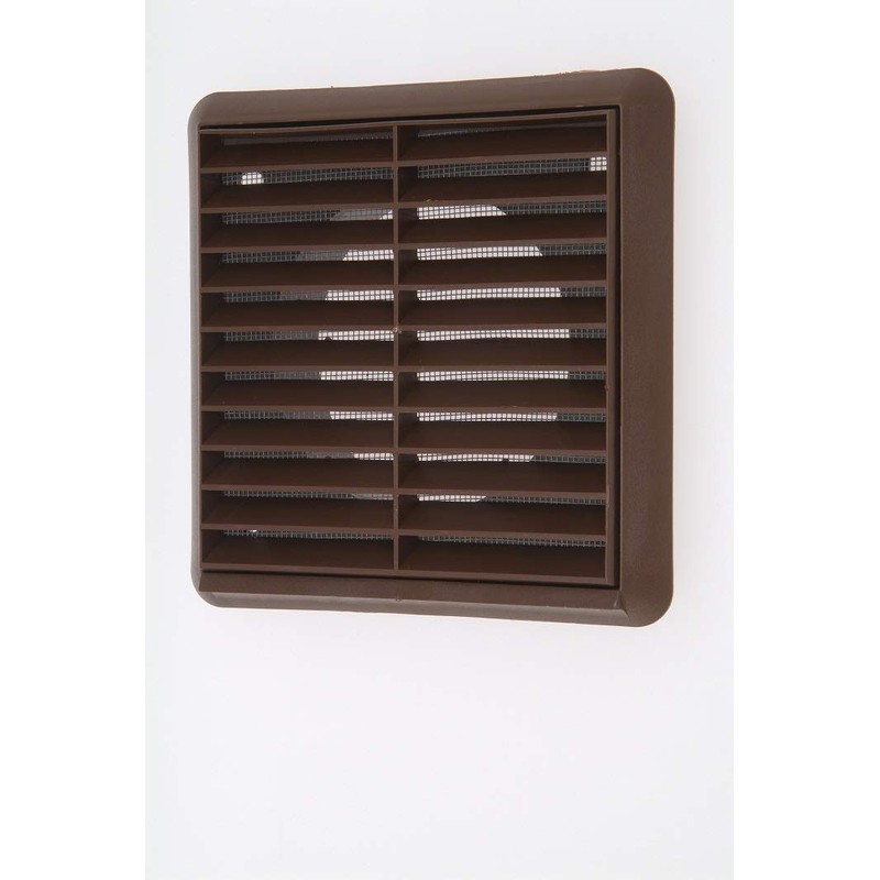 Brown Fixed Louvered Wall Vent Grille 100mm / 4" Spigot
