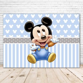 Blue Mouse 1/2 Birthday Backdrop 7x5 White Head Background for 1st Birthday Vinyl Baby Infant Backdrops Baby Shower for Boy Party Supplies