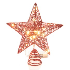 Emopeak 20 LED Christmas Tree Topper, 8 x 10 Inch Indoor Iron Art Star Treetop Light, Two Modes (Keep Light ON/Flash) (Red, 8"/20CM)