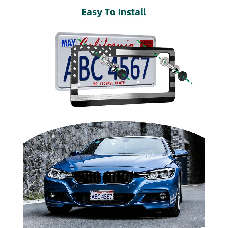 American Flag License Plate Frames - 2 Pack Black Patriotic