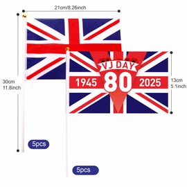 10Pcs VJ Day 80th Anniversary Flag Handheld Mini Flag,14x21cm Hand Held VJ DAY Small Flags 80 Years Victory in Japan WW2 1945-2025 Decoration