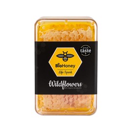BioHoney Organic Wildflowers Honeycomb 200g Greate Taste Awards 100% Pure Raw Gourmet Honeycomb, 100% All-Natural, No Preservatives Fresh From The Apiaries SGS Certified GB-ORG-04 BioHoney.uk