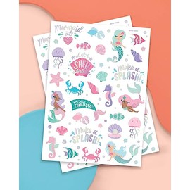 xo, Fetti Tatuajes temporales de criatura submarina – Estilos de brillantina | Suministros de fiesta de cumpleaños de animales del océano, tiburón, delfín, cangrejo, peces, artes y manualidades