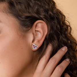 Iefil Heart Birthstone Earrings for Women Wife - Amethyst Aquamarine Earrings, February March Birthstone Jewelry, Anniversary Birthday Gifts for Women Wife Girlfriend