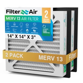 Filter X Air - 14x14x3 MERV 13 Pleated Air Filter (2-Pack), AC Furnace Air Filters Replacement, Compatible with Zephyr VGF Series - Dust & Air Cleaning Whole Home Return Air Grille Filter