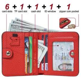 GADIEMKENSD Small Wallet Women Purses RFID Blocking Leather Bi-fold Card Holder with Zip Coin Pocket Stitch Purse for Lanyard Oyster Cards Bus Cards Protector Pouch with Card Cash Slots Red