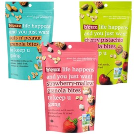 B'cuz Granola Bites 3-Bag Gluten Free Healthy Snacks for adults, Healthy Granola Gluten Free Snack - Kosher Snacks for Kids, Vegan Snack - 3 oz Variety Pack (Pack of 3)