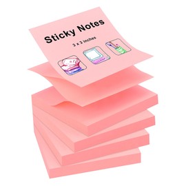 ZCZN 400 Sheets Pop-up Sticky Notes, 3 x 3 Inches, 4 Pads Bright Color Self-Stick Notes, 100 Sheets/Pad, Pink