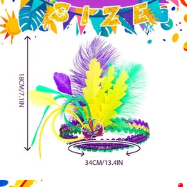 Campsis Mardi Gras Headband Sequin Feather Hairband Masquerade 1920S Flapper Carnival Party Hair Accessories for Women