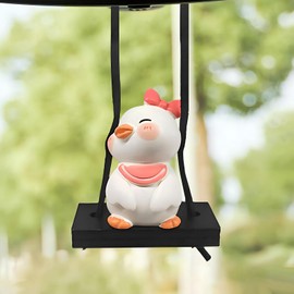 Swinging Duck Car Hanging Ornament, Cute Car Rearview Mirror Hanging Accessories, Auto Interior Rear View Mirror Charm, Auto Pendant Aesthetic Decoration Present for Women Men Kids (Bow)