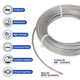 TooTaci Sun Shade Sail Hardware Kit with 50ft 1/8 Coated Cable Wire Rope, 5 Inch Stainless Steel Shade Sail Hardware Kit with Turnbuckles for Rectangle Square Triangle Sun Shades Installation