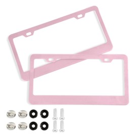 Burbuja Azalea Pink Solid License Plate Frame 2 Pack, License Plate Holder Aluminum Tag Frame Decoration with Screw Caps for Universal US Cars