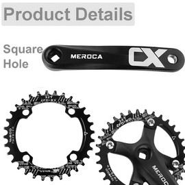 Mountain Bike Crankset, MTB Square Taper Crankset with 170mm Arm 104 BCD, Compatible with Single Speed Bicycle and 8/9/10/11 Speeds Bicycles, Optional 32T/34T/36T/38T/40T/42T Chainring Crank Set (32T)