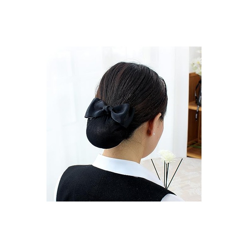 GLOBAL BOX Ribbon Barrette with Net Simple Chignon (Black)