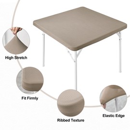 Monibana Square Fitted Card Tablecloth Table Cover Elastic Tablecloth Stretch Table Top Cover Khaki for Indoor and Outdoor 48x48 Inch