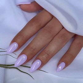 SXVME Uñas Postizas Cortas Almendradas Color Lila, Uñas Postizas Moradas Claras para Pegar, Uñas Acrílicas Naturales Gruesas Hechas A Mano con Gel Mej