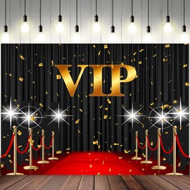 ASDCXZ 10x8ft VIP Backdrop Red Carpet Event Photography Background Black Curtain Star Catwalks Stage Film Movie Music Night Gold Banner Decorations Celebrity Activity Portrait Photo Booth Prop