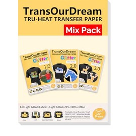 TransOurDream Glitter Heat Transfer Paper Mixed Pack (9 Sheets, 8.5x11") Printable Heat Transfers Vinyl for Inkjet Printers, Iron on Transfers Vinyl for Dark and Light T Shirts (GL-10)