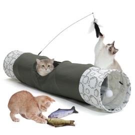 TSEB4TEP Cat Tunnel,Cat Tunnels for Indoor Cats, 2 Way Collapsible Crinkle Paper Cat Play Tunnel Toys Sets Anti-Scratch 9.8"*51",Cat Teasers and Toy Fish for Cats, Puppy, Kitty, Kitten, Rabbit