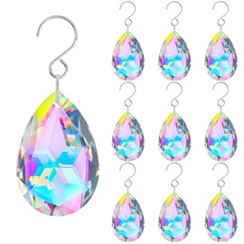 H&D HYALINE & DORA Pack of 10 38 mm Crystal Suncatcher Teardrop Chandelier Parts, Chandelier Crystal Prisms Pendant with Hooks, Hanging Crystals for Windows (AB)