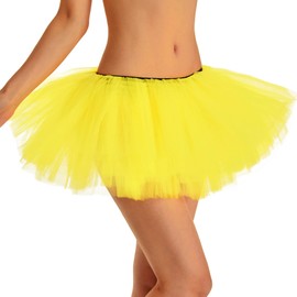 Phantomon Tutu Skirt Women's Teens Classic Elastic 5 Layered Tulle Ballet Skirt, 1950s Vintage Style Short Skirt, Adult Size, Yellow, One Size