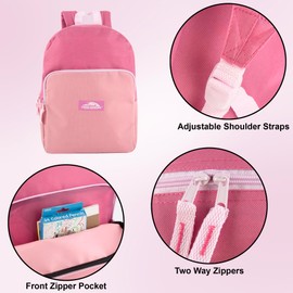 Color Block Backpacks for School Boys and Girls, 15 Inch Two Tone Colorful Small Travel Backpack for Kids (Pink)