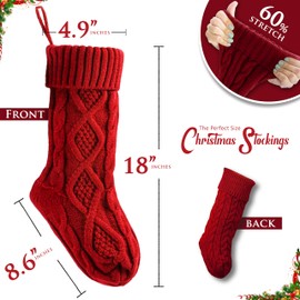 RFAQK 18 Inches Large Christmas Stockings Red- 4Pcs Burgundy Ivory Red- Stretchable Knitted Xmas Stockings with 50Pcs Personalizeable Gift Tags for Family Holiday Christmas Décor (4pc red)