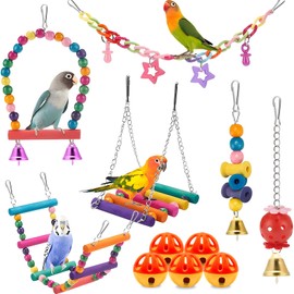 Yabely 11 Paquetes de Juguetes para Avess, Bird Swings Toys, Hamaca para Colgar de pie, Escalera para Escalar, Hanging Bell,Juguetes para Pájaros para Periquitos, Loros, agapornis, cacatúas (11Pcs)