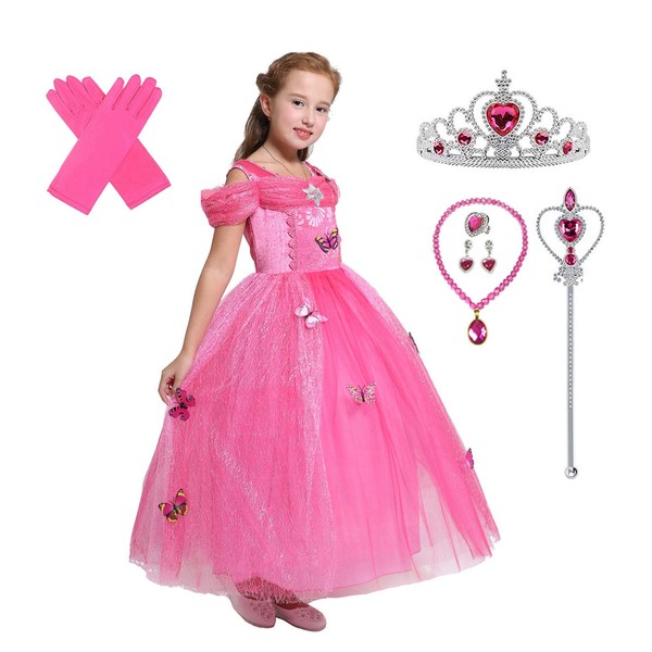 Lito Angels Girls Princess Dress Up Costume Halloween Fancy Dress with Accessories Size 8-10 Hot Pink