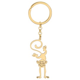 SHIGIE Stainless Steel Cute Monkey Keychain Car Backpack Wallet Key Ring Funny Wild Animals Jewelry For Women Gifts Charms (Gold Plated)