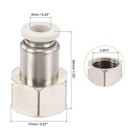 sourcing map Push to Connect Fittings 1/4PT Female Thread Fit 6mm Tube OD Nickel-plated Copper Straight Union Fitting, Pack of 2