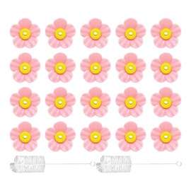PDETVEO 24 PCS Hummingbird Feeder Replacement Flowers with 2 Cleaning Brush, Heavy Duty Plastic Feeding Ports Parts for Outdoor Hanging Bird Feeders (Pink