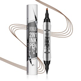 2 in 1 Eyebrow Pencil Dual-Ended,3D Microblading Waterproof Eyebrow Pen,4-Tipped Precise Brow Pen with Intense Eyeliner,Effortlessly Define Brows & Accentuate Eyes(01#Light Brown+Eyeliner Black)