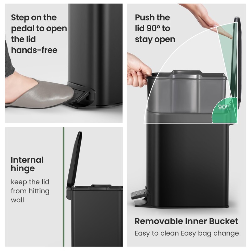 Cesun Small Bathroom Trash Can with Lid Soft Close, Step