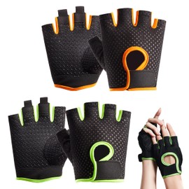 JIEYUMAO Workout Gloves, 2 Pairs Weight Lifting Gloves, 2 Colors Gym Gloves for Women and Men, Anti-Slip Exercise Gloves Fingerless Cycling Glove for Fitness Weightlifting Cycling