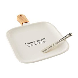 Mud Pie Homemade Cheese Set, server 11" x 8" | spreader 5 1/2", White
