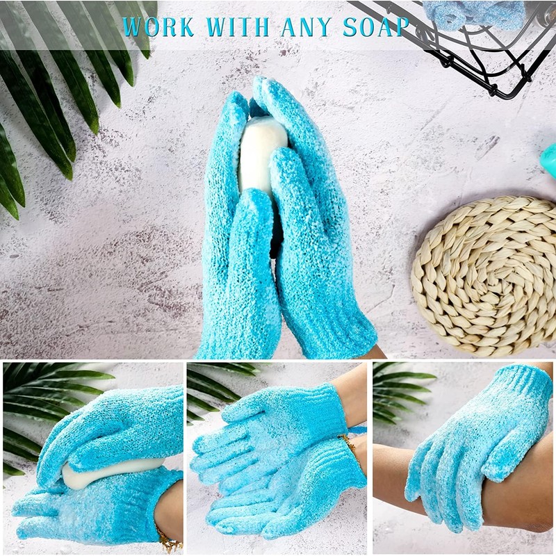 XOPOZON 6 Pairs Exfoliating Gloves Bamboo Shower Gloves Exfoliator Mitt
