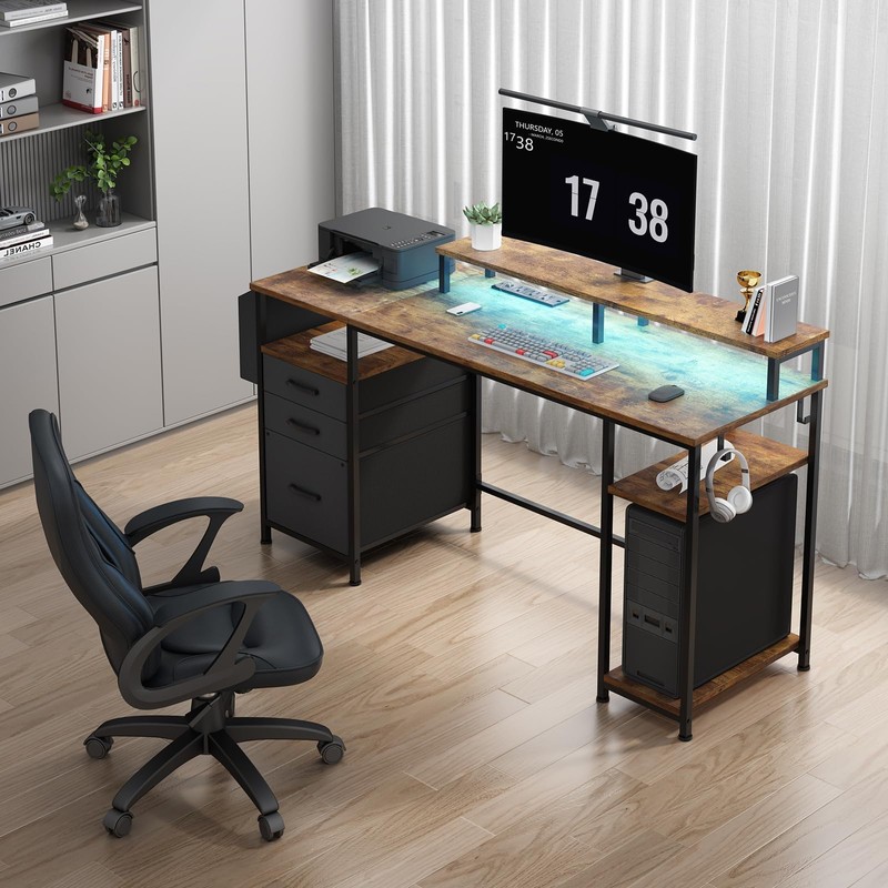Lufeiya Gaming Desks with Led Lights and Power Outlets, 55