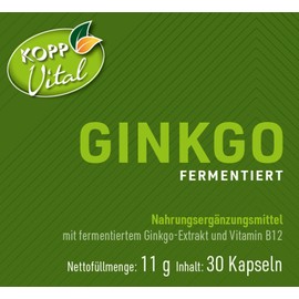 KOPP Vital® Ginkgo fermentiert Kapseln in Premiumqualität mit Vitamin B12 | 11 g | 30 Kapseln | Naturstoff-Fermentation | ohne Gentechnik
