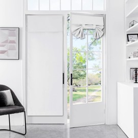 YSYY 100% Blackout French Door Curtains, Wrinkle Free ， Room Darkening, Blocks Light and Heat Through Glass Door Window. Drill-Free， Easy Installed Door Window Curtains. (Greyish White, 26"x72")