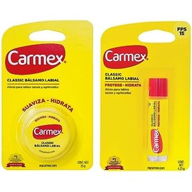 Carmex, Duopack Bálsamo Labial Classic en Tarro  Classic en Barra, para Labios secos y Agrietados, Protege y Suaviza, 2 pz